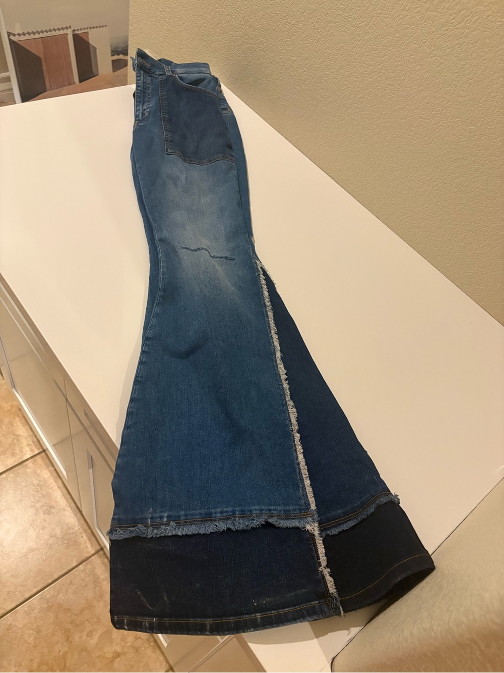 Love Moschino Two-Tone Blue Flared Jeans with Raw Seam
